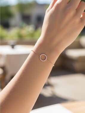 8/19 Adore Rose Gold Circle Bracelet with CZ Accents
